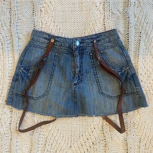Denim mini skirt with Brown Straps